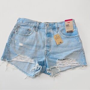 NWT Levi's 501 Light Blue Distressed Denim Jean High Waisted Shorts